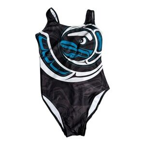 NoMiNoU Wolf & Moon One-Piece Swimsuit L Eric Parnell Indigenous Art UPF50